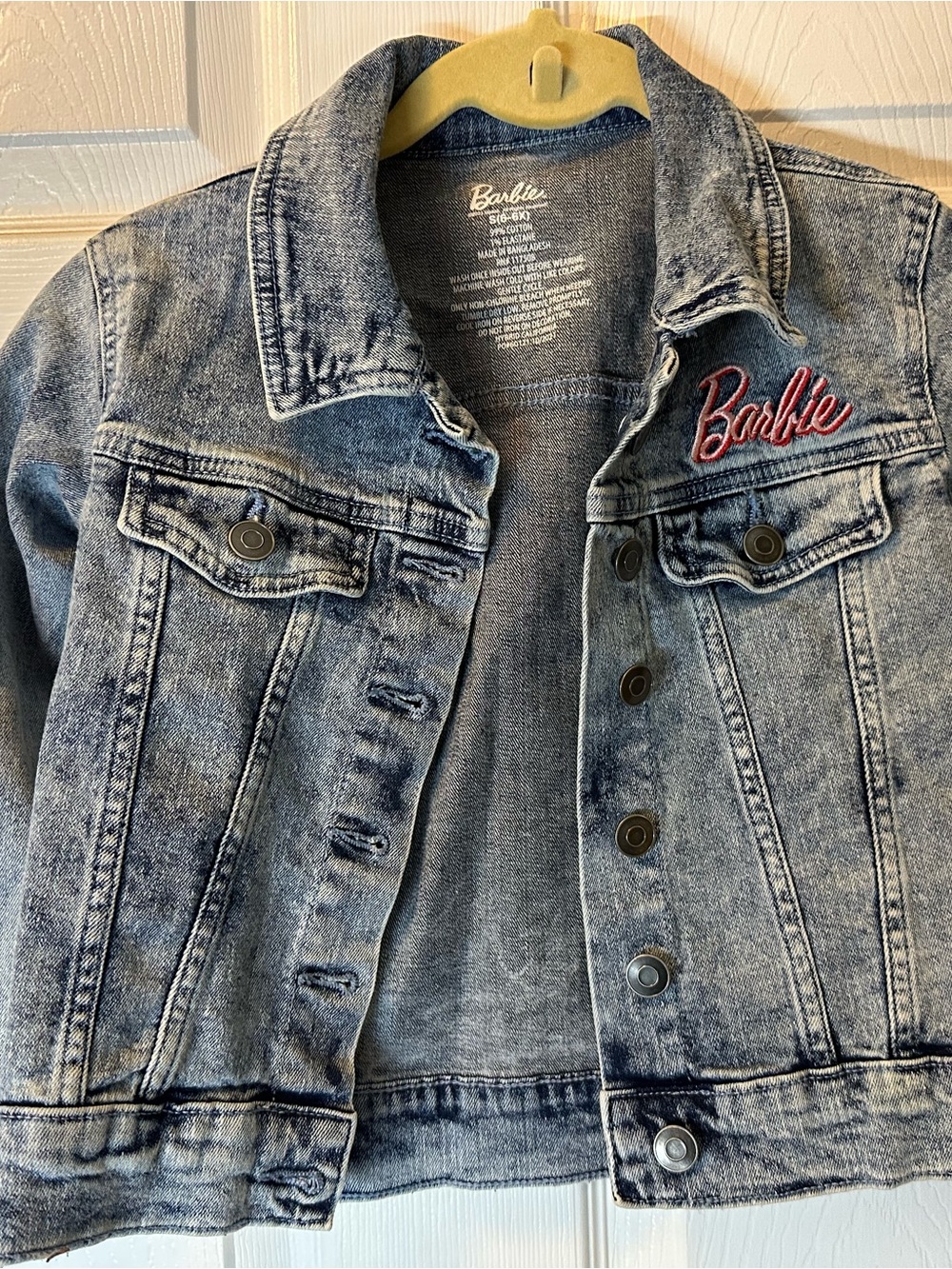 Barbie Light Wash Denim Trucker Jacket with Pink Script